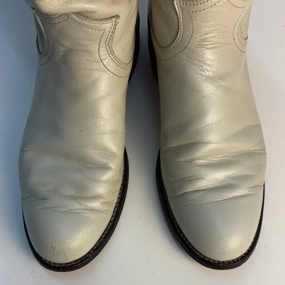 Justin Roper Vintage Women’s Eggshell Leather Cowgirl Boots L3713 Rodeo Sz 4.5B